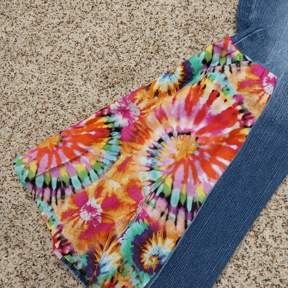 3348 Size 11 Old Navy Upcycled Bell Bottoms in Orange, Yellow and Pink Tie Dye. - Picture 3 of 5